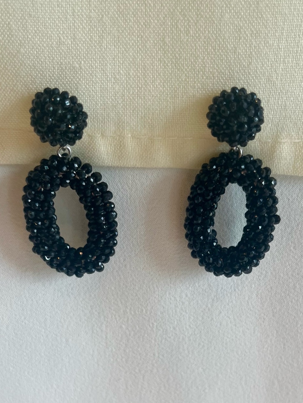 Vintage Black Beaded Hoop Drop Earrings - Women Jewelry